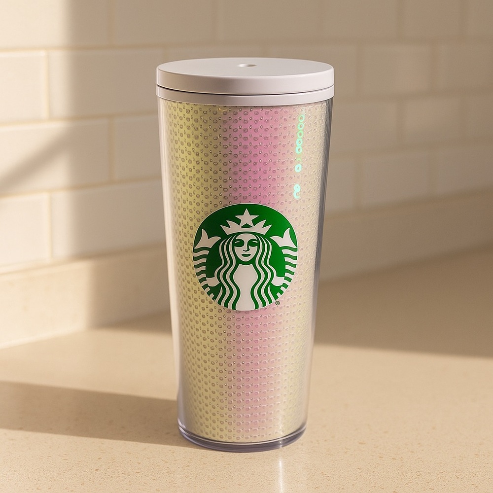 Starbucks Tumbler Iridescent‎ Sequin 24oz Pastel Glitter Mermaid Vibes NO STRAW